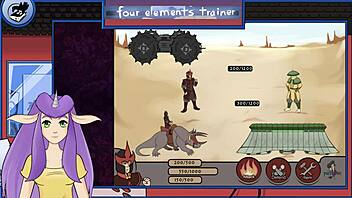 Treinador Avatar Hentai fode com tetas grandes e pequenas