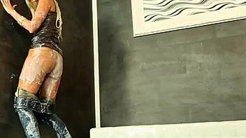 Gloryhole blondy fondles toys, messy facial cumshot bukkake in heels fetish.