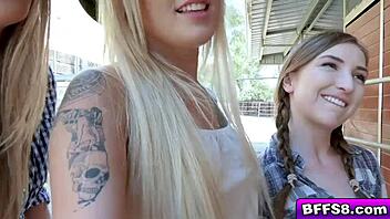 Feisty vixens take turns riding the guys' hard cocks before positioning themselves for more