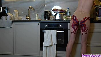 Naked Housewife Cooks Dinner, Ignoring You With Shaved Pussy.