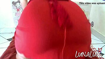 Married latina with big tits and ass squirts with blue dildo, full of desire.