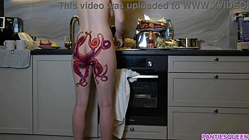 Naked Housewife Cooks Dinner, Ignoring You With Shaved Pussy.