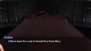 Harsh mistress had fun dominating tied slave guy in animated scene