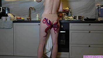 Naked Housewife Cooks Dinner, Ignoring You With Shaved Pussy.