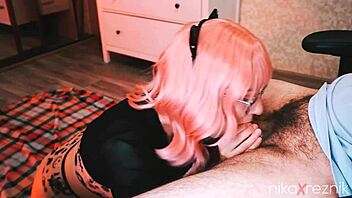 Amateur Cutie In Glasses Gives Intense Blowjob To Big Cock!