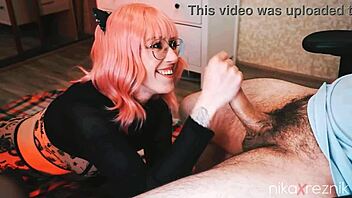 Amateur Cutie In Glasses Gives Intense Blowjob To Big Cock!