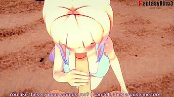 Kokomi's sensual bikini blowjob in Hentai animation