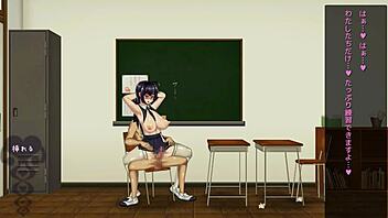 A college beauty engages in sexual activity with a man in a new Hentai game featuring breeding log gameplay