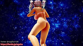 Clothed anime girl dances in 3D on a sandy planet