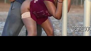 Curvy couple rides wet pussy outdoors