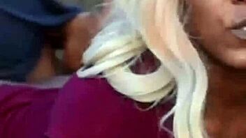 Curvy couple rides wet pussy outdoors