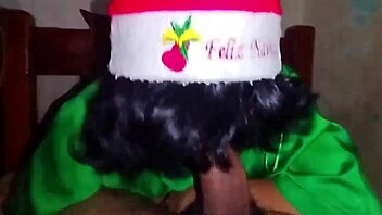 A mature man receives a creampie from a young amateur elf on Christmas