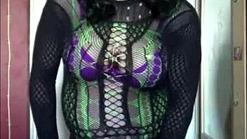 Shy sissy crossdresser masturbates and shoots cum on the floor in homemade humiliation scene.