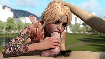 harley quinn deepthroats huge white dick in game