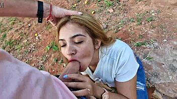 my latina neighbor gives a deepthroat blowjob on my homemade property