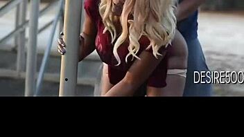 Curvy couple rides wet pussy outdoors