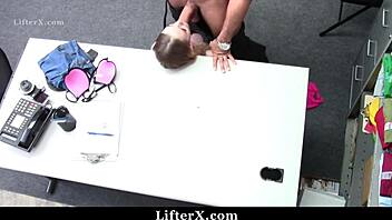 Young teen caught shoplifting in garage, bent over for domination and doggystyle punishment by burglar