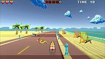 Cartoon game with a roller skater babe in public and at the beach