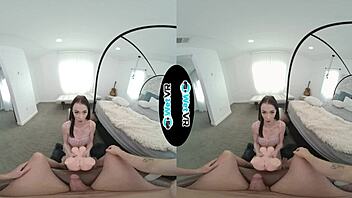 brunette girlfriend bent over doggystyle pov with monster cock