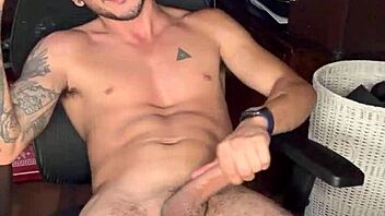 Tattooed stud's solo show with clear fleshlight