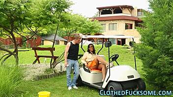 Uptown european threesome fucking outdoors in satin heels