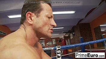 I, the blonde pornstar, fucks my horny boxing coach and cums hard