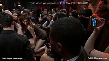 Redheaded submissive restrained and penetrated in public