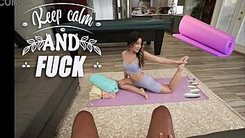 helping petite latina xxlayna marie stretch her pussy with monster cock during yoga