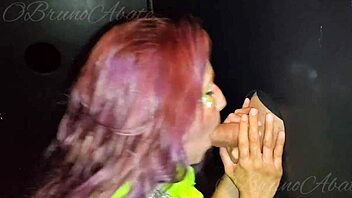 I gave my dick to the Argentine slut to suck in the complete gloryhole at Red! Exhibitionist fun.