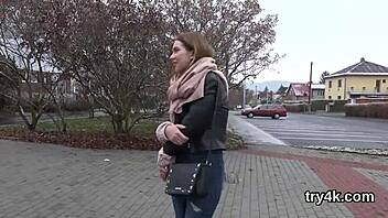 A charming girl gives a POV blowjob and has her tight vagina penetrated hard