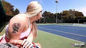 Haley Spades flashes and gets deepthroat blowjob after tennis 😈