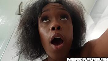 Horny black stepdaughter enjoys cleaning her stepdads cock in the shower