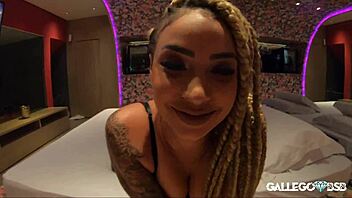 Pocahontas engages in anal sex at a motel without a bra, featuring a nasty anal scene and a skilled rimming job on a busty brunette