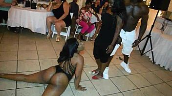 Lil Mama Bends Over for Ebony Femdom Orgy Cumshot