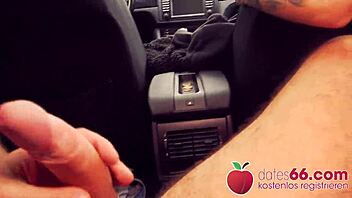 POV pickup: German brunette gets doggy styled in public car
