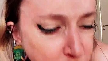 Riding Hairy Pussy Dildo With Cum And Toys On Tattooed Natural Tits