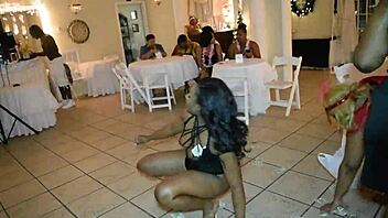 Lil Mama Bends Over for Ebony Femdom Orgy Cumshot