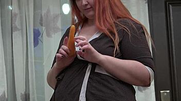 Carrots in Anal Masturbation Replace Dessert for Morning Tea with Doggy Style Big Booty Shaking by Mature BBW!