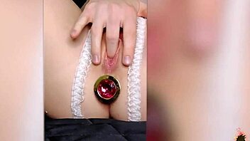Sexy Brunette Fingers Her Ass With Butt Plug Close Up!