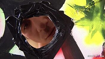 young black teen at glory hole with two big cocks