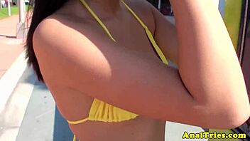 Homemade POV anal sex with brunette ex girlfriend in bikini.