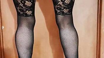 milf wife in stockings masturbation her pussy solo