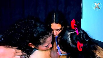 Three Girlfriends Give Lucky Guy Triple Blowjobs With Spitting And Lesbian Kisses