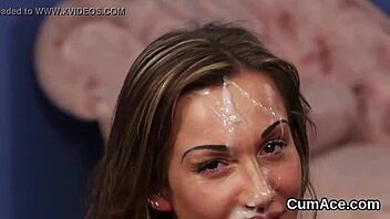 the foxy hottie receives a facial and sucks the cum in the scene