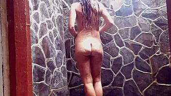 Is my girlfriend's hairy pussy visible in summer shower?