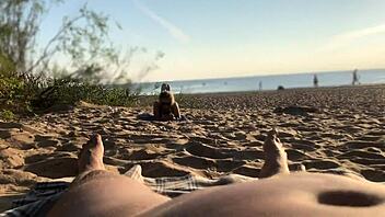 Amateur man exposing himself at nude beach