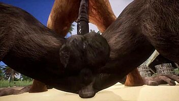 Minotaur fucks lion anally, cums in mouth, rimjob included