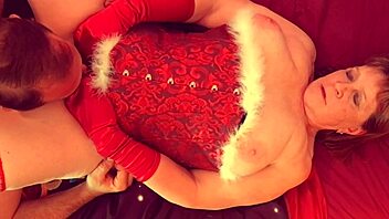 Granny's holiday orgasm with hardcore licking and cum in lingerie