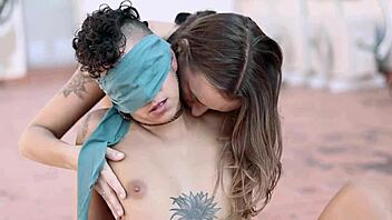 mia black blinds me and teases my pussy with the strap-on passionately.