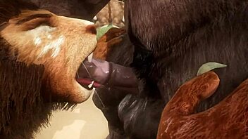 Minotaur fucks lion anally, cums in mouth, rimjob included